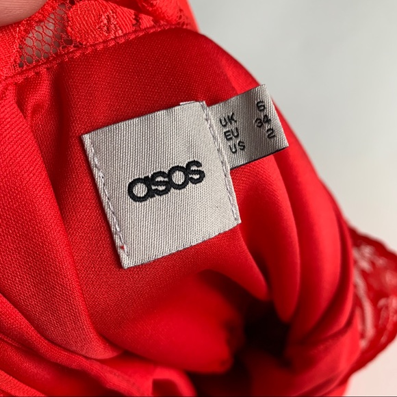 ASOS Red Lace Detail Dolman Sleeve Dress Size 2 - Picture 3 of 6